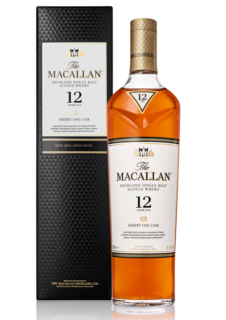 Bottle of Macallan 12-Year-Old Sherry Oak Single Malt Scotch Whisky, 40% - Caviste Wine