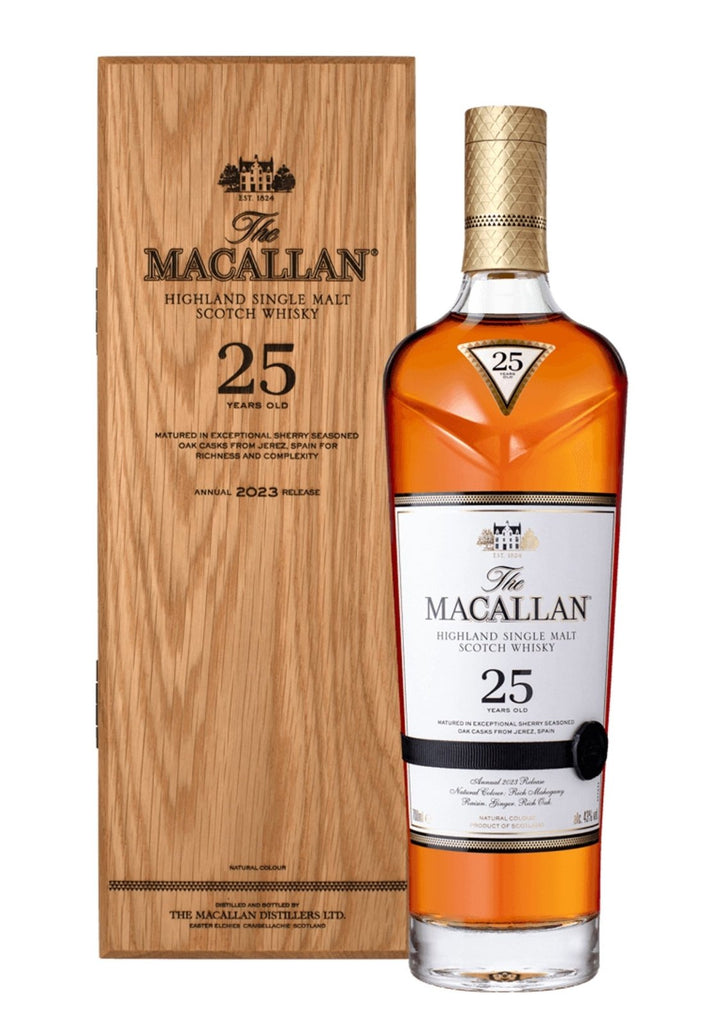 Macallan 25-Year-Old Sherry Oak, 2023 Edition, Single Malt Scotch Whisky, 43% - Whisky - Caviste Wine