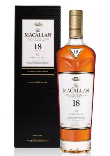 Macallan 18-Year-Old Sherry Oak, 2022 Edition, Single Malt Scotch Whisky, 43% - Whisky - Caviste Wine
