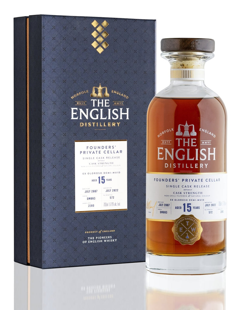 The English 15-Year-Old Anniversary, Founders' Private Cellar Ex-Oloroso Demi-Muid, Single Malt Whisky, 57.6% - Caviste Wine